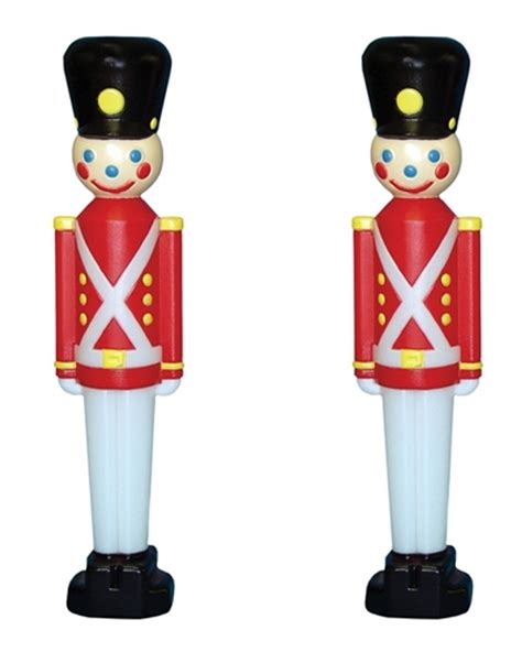 Size: 31" H Light up toy soldier blow mold Toy Soldier is wearing his uniform with coat and hat Made of durable colorful blow molded plastic Illuminates for a beautiful day or night display 6 ft. power cord and bulb included Made in the USA Indoor/Outdoor use UL listed Union Products #76440 Please Note: Blow molds are individually hand-painted ...